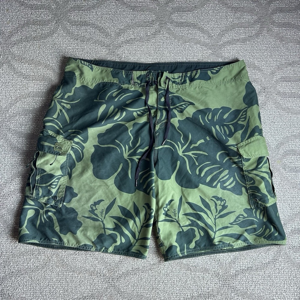 Vintage Quiksilver Swim Trunks Board Shorts Men's 42 XL Floral 90s Y2K Baggy